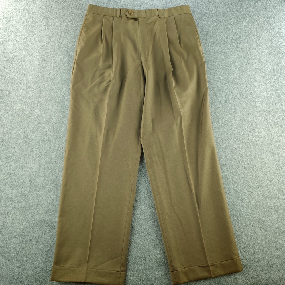 Lauren Ralph Lauren Dress Pants Mens 34x30 Pleated Cuffed Wool Brownish Green